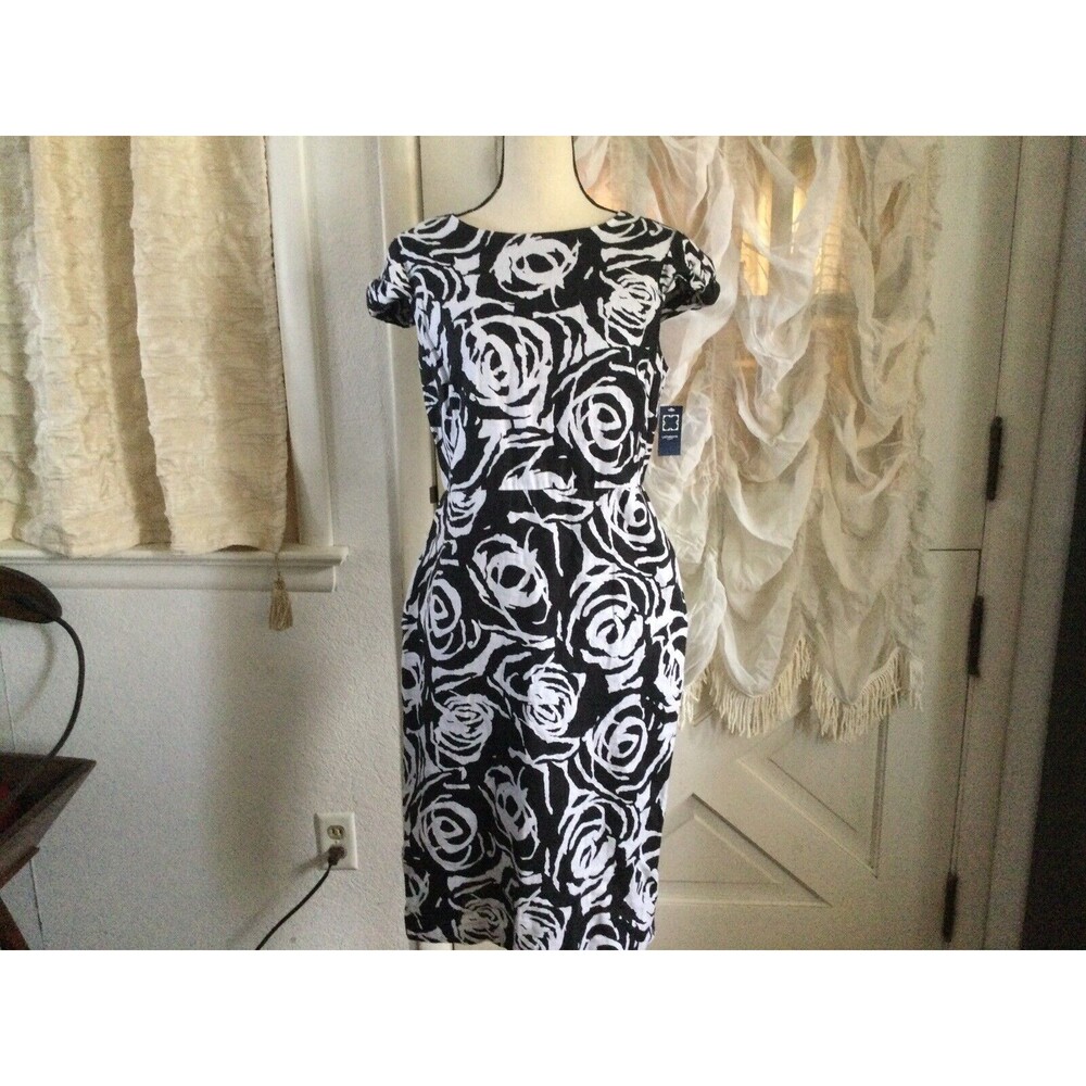 Liz Claiborne Women's Floral Sheath Dress Lined Linen Size 10 New Old Stuff